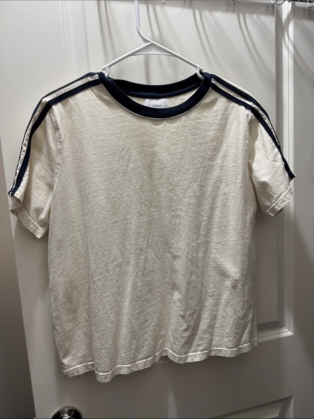 Things Between Cream Short Sleeve Tee with Navy Trim